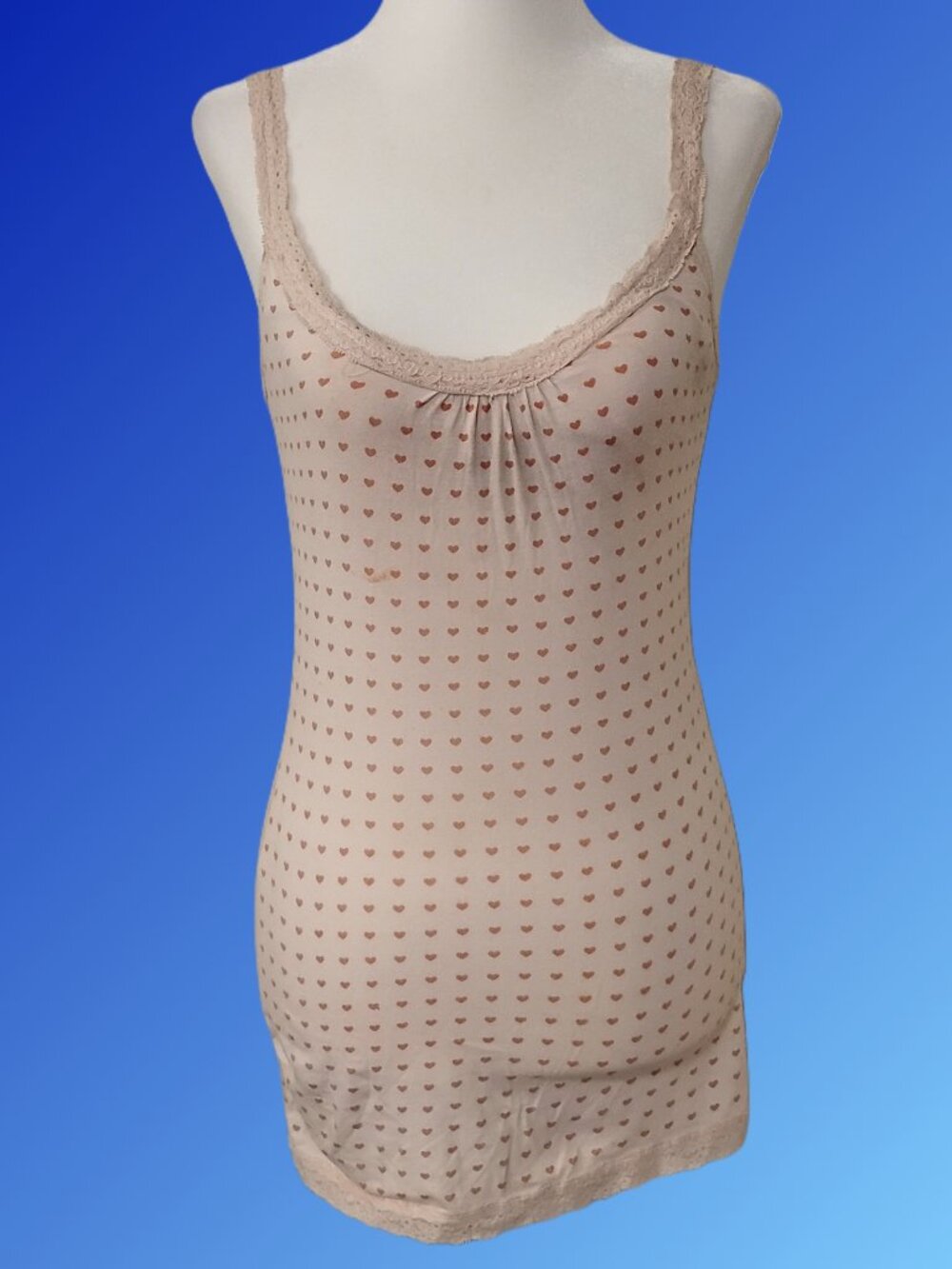 Women's Light Pink Heart Pattern Camisole Top with Lace Trim